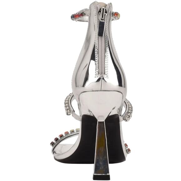 Nine West Vavoom High Heel Sandal Sz 7.5 Silver/Crystals Straps Zip Closure New - Picture 3 of 6